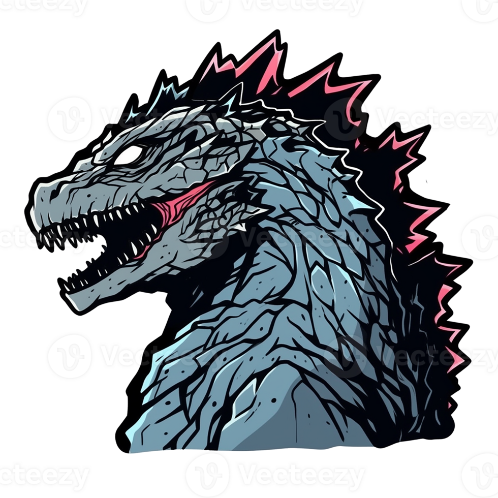 Godzilla isolated on transparent background, , digital illustration. png