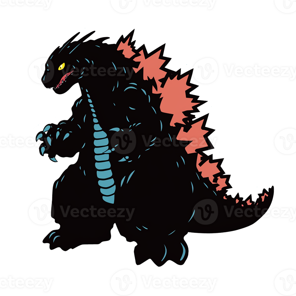 Godzilla isolated on transparent background, , digital illustration. png