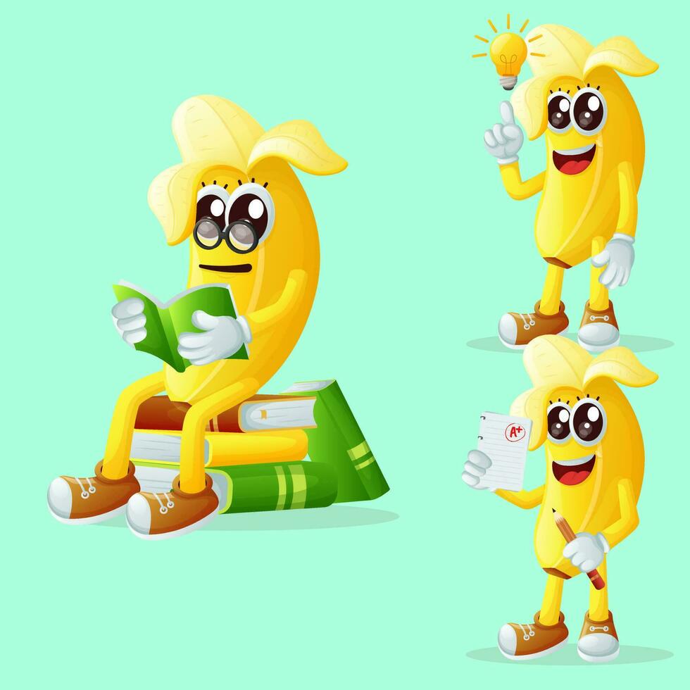 Cute banana characters being clever vector