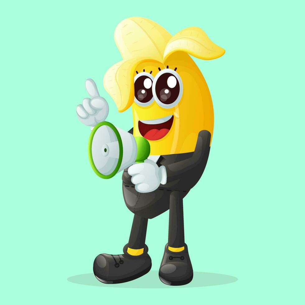 Cute banana character holding a megaphone vector