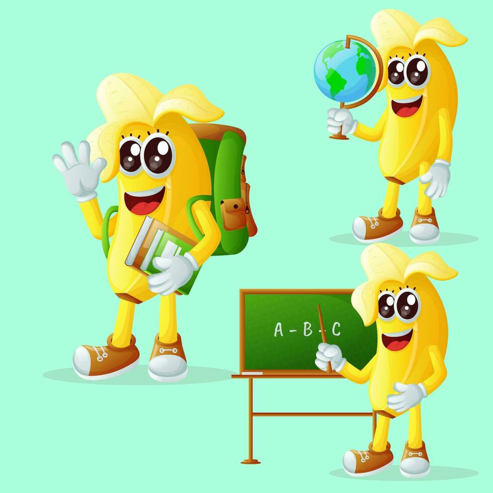 Cute banana characters in education vector