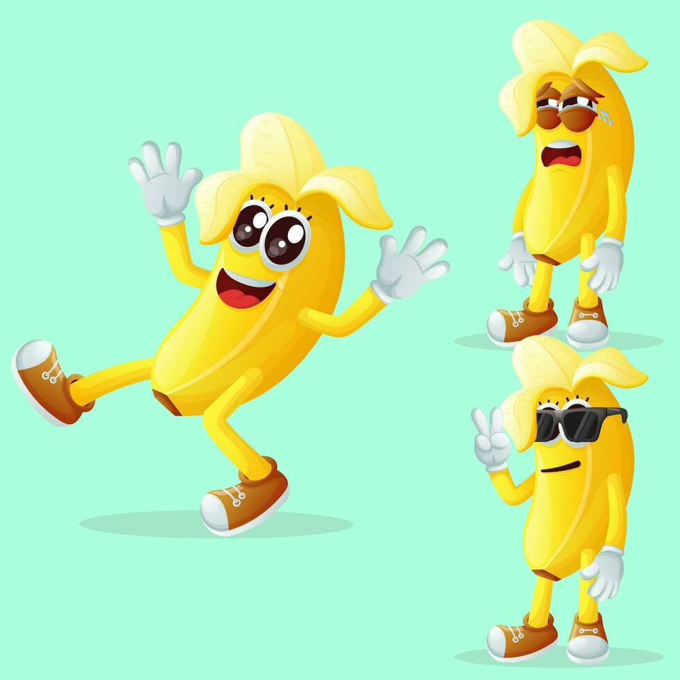 Cute banana characters with emoticon faces vector