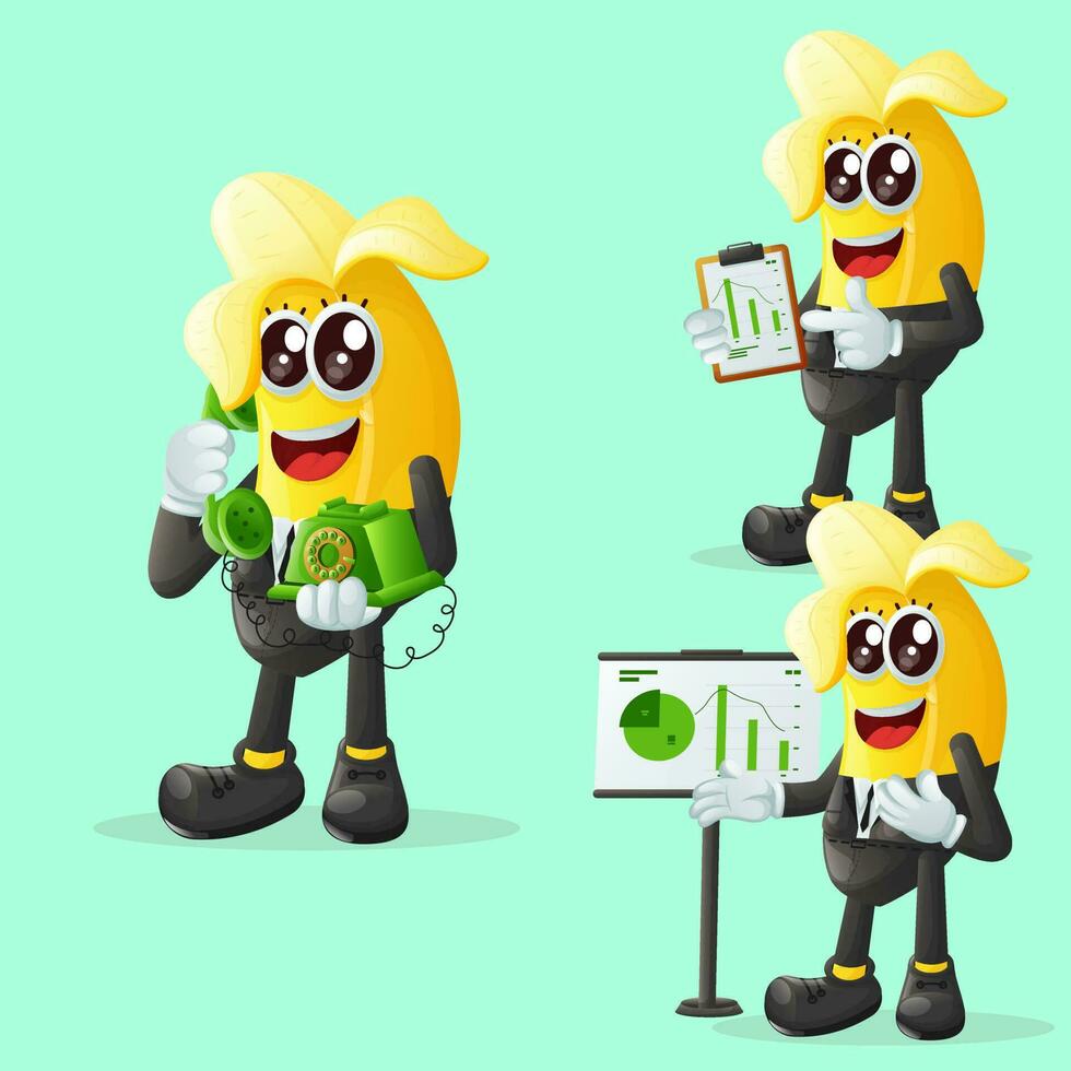 Cute banana character at work vector