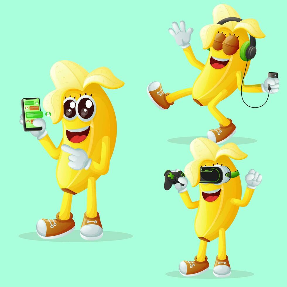 Cute banana characters and technology vector