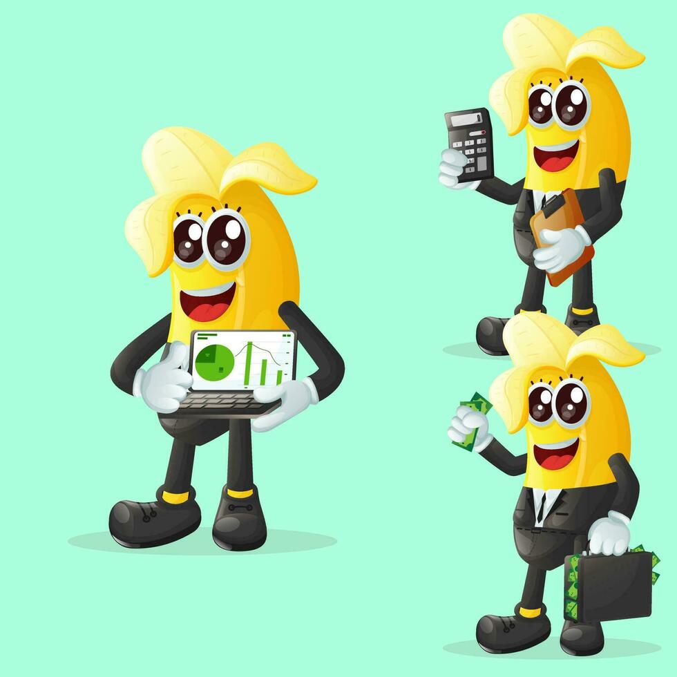 Cute banana characters in finance vector