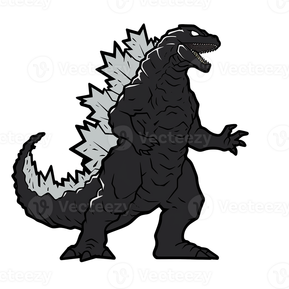 Godzilla isolated on transparent background, , digital illustration. png