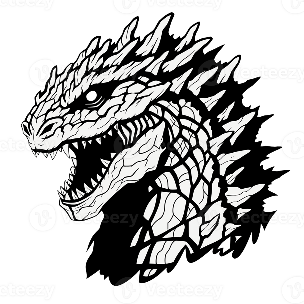 Godzilla isolated on transparent background, , digital illustration. png