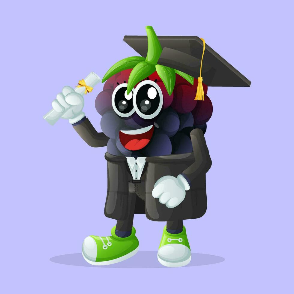 Cute blackberry character wearing a graduation cap and holding a diploma vector