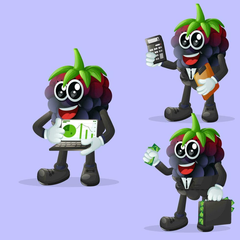 Cute blackberry characters in finance vector
