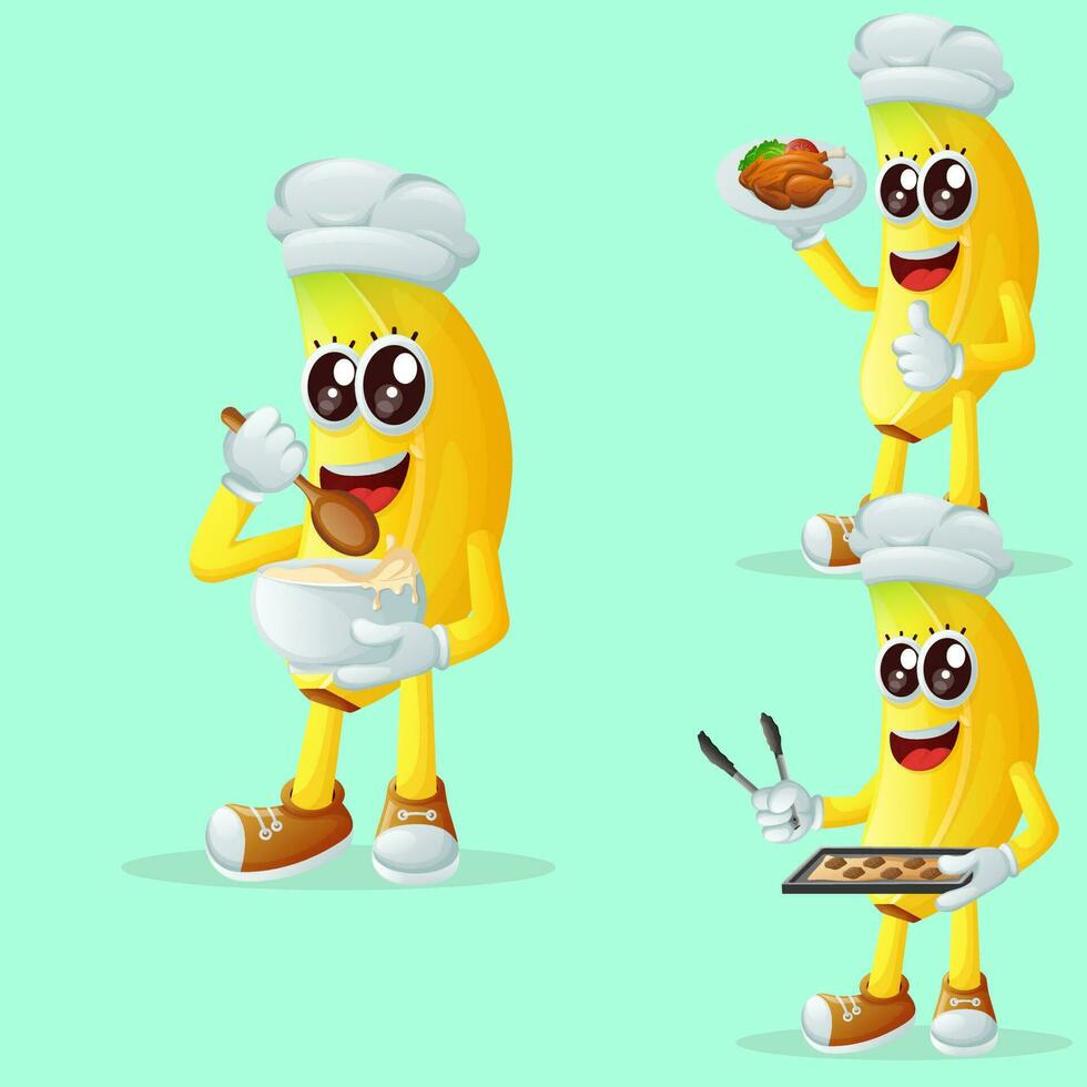 Cute banana character in the kitchen vector