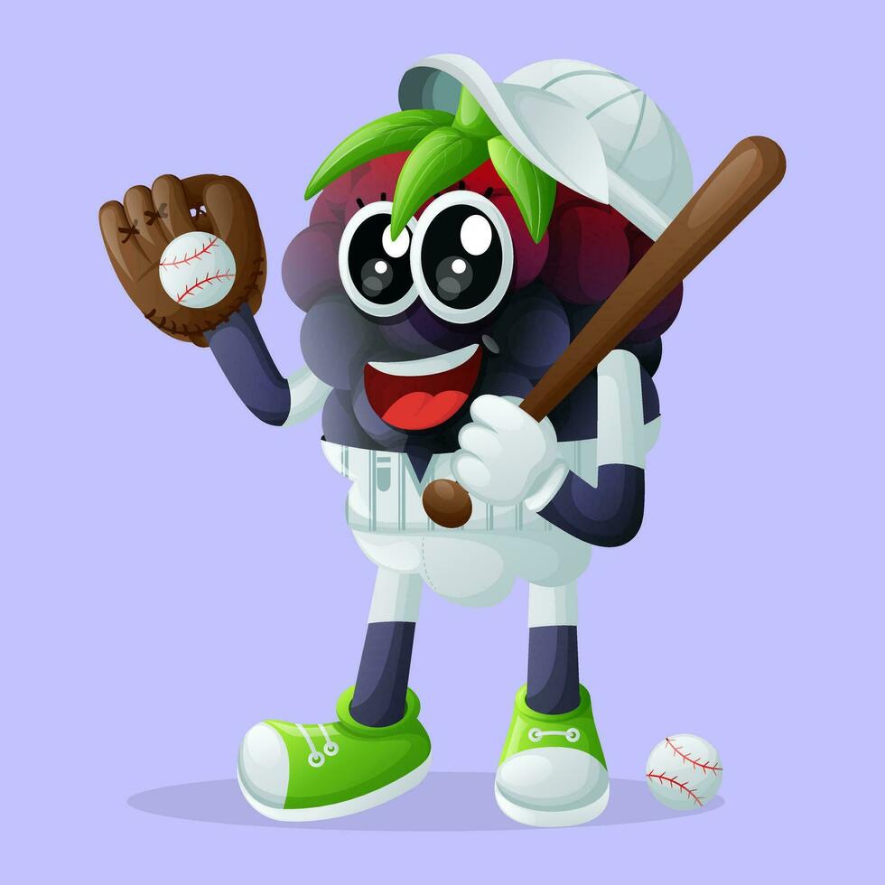 Cute blackberry character playing baseball vector