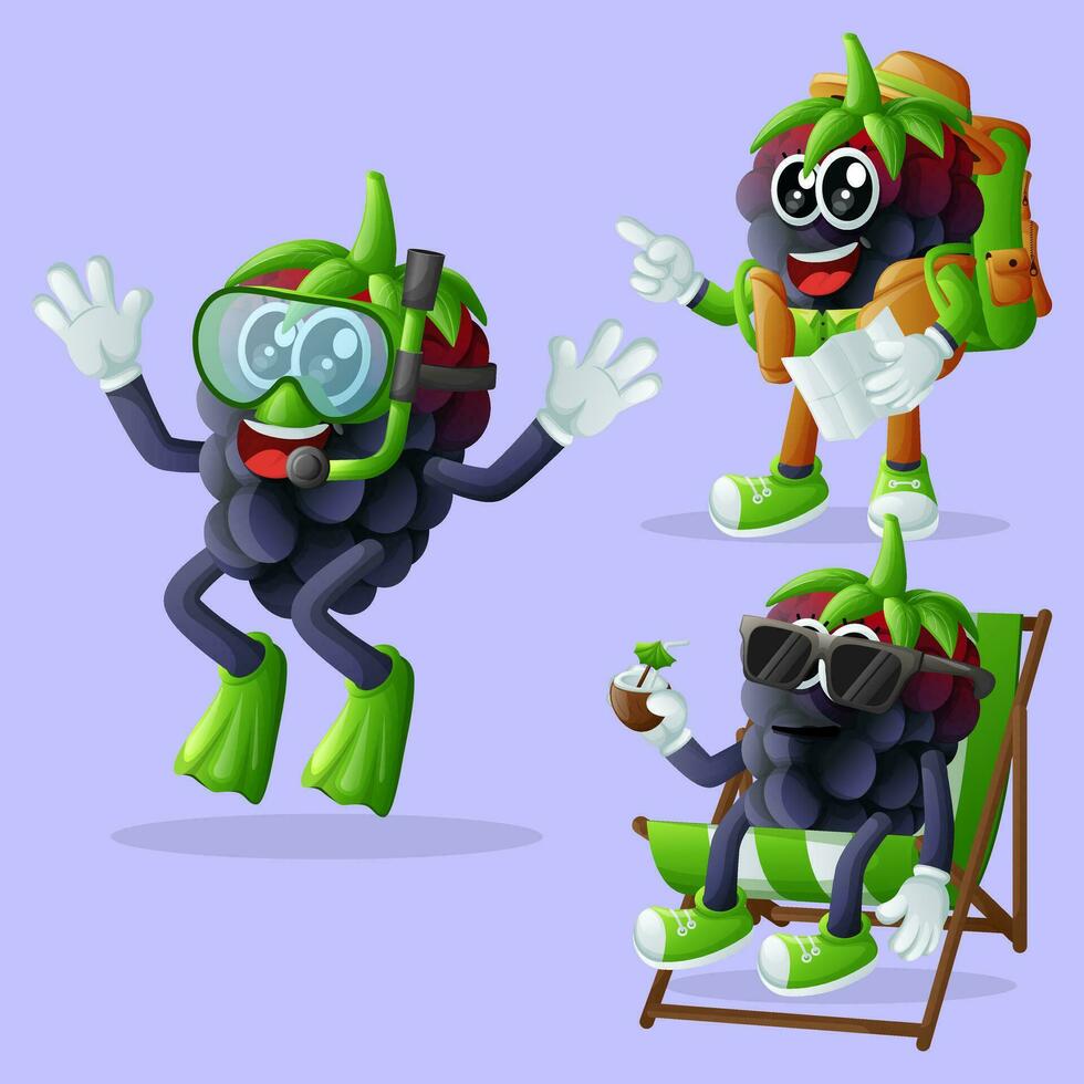 Cute blackberry characters on vacation vector