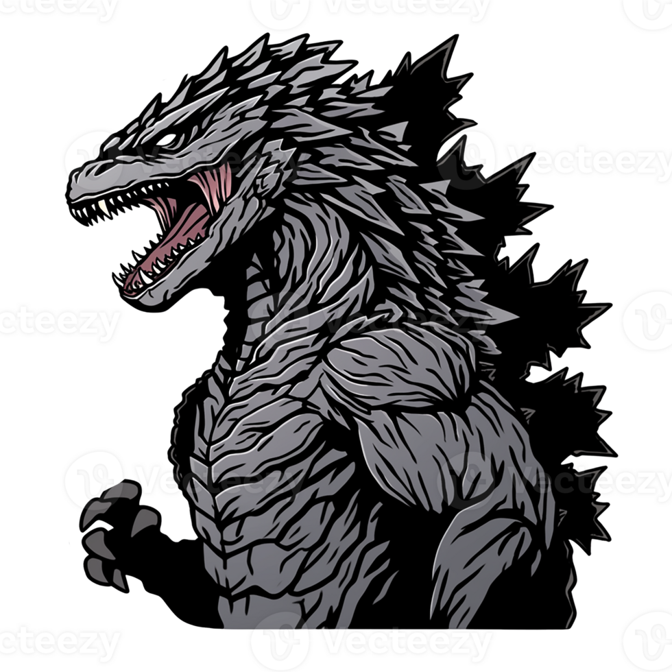 Godzilla isolated on transparent background, , digital illustration. png