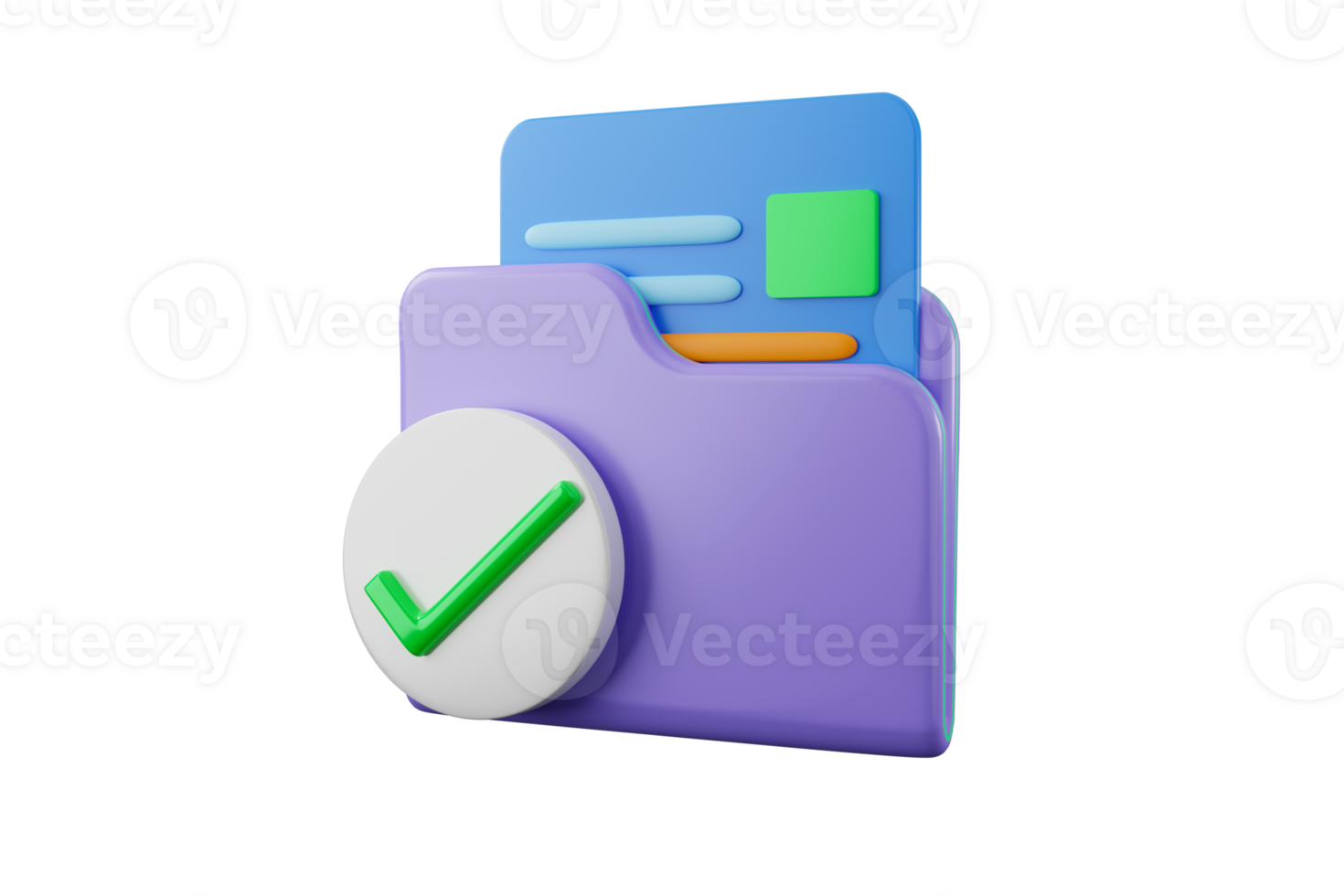 Protective shield. Check mark with document folder. 3d illustration. Data storage. security protection png