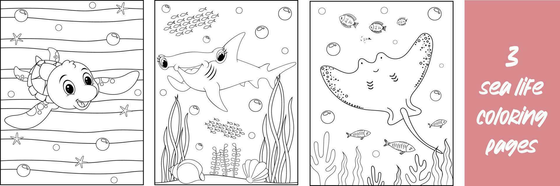 Cute coloring page for kids Sea animals group vector