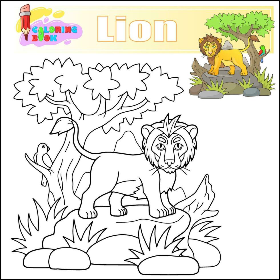 dibujos animados gracioso león colorante libro vector