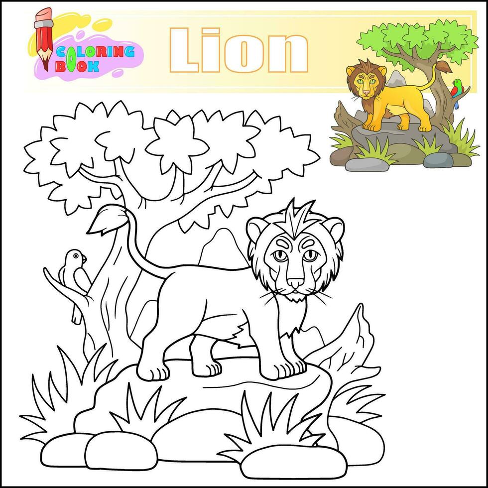 cartoon funny lion coloring book vector