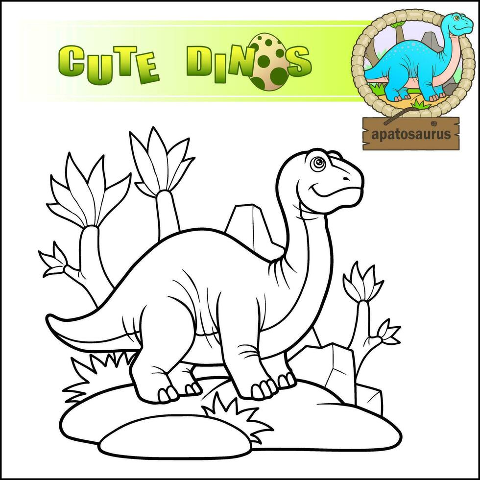 cute prehistoric dinosaur apatosaurus coloring book vector