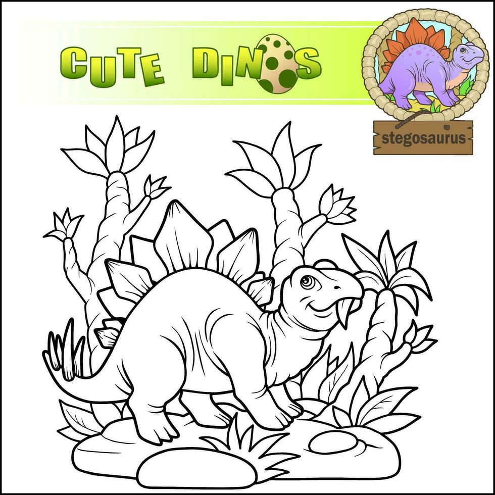 cute prehistoric dinosaur stegosaurus coloring book vector