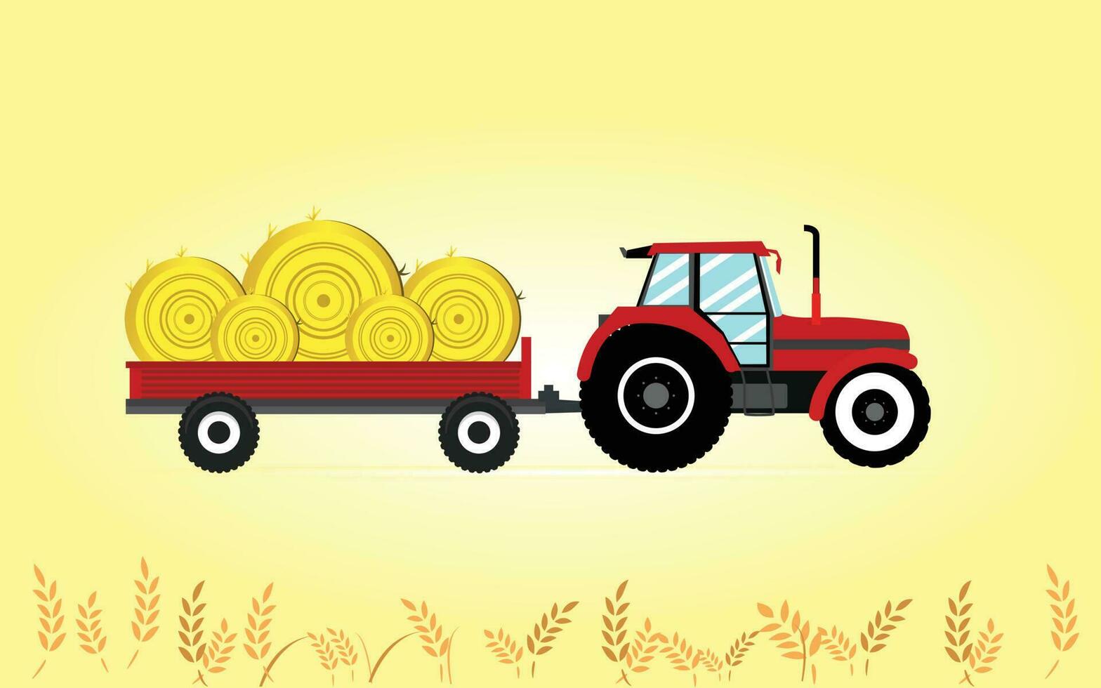 Farm tractor icon illustration with wheat field in the background. Agriculture and Farming. Agribusiness Tracktor. Rural landscape. Design elements for info graphic, websites and print media. Tractor vector