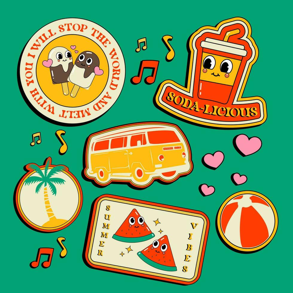 Vector summer party hand drawn retro sticker collection