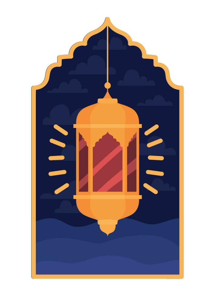 window with islamic lantern over white vector