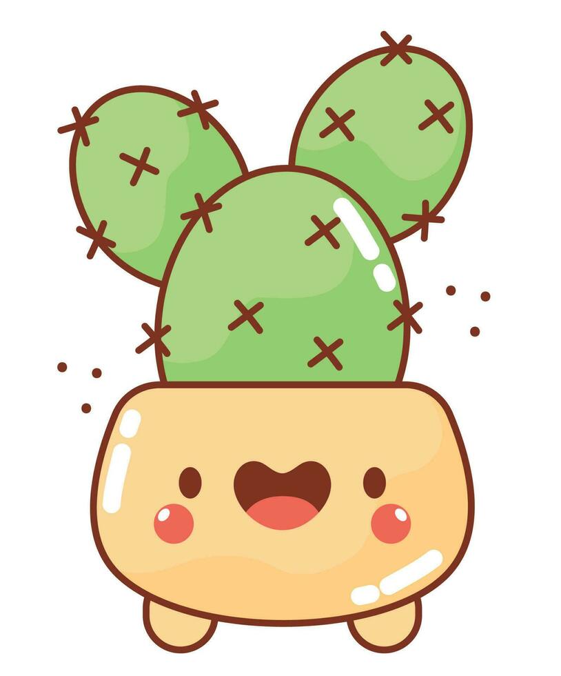kawaii potted cactus illustration over white vector