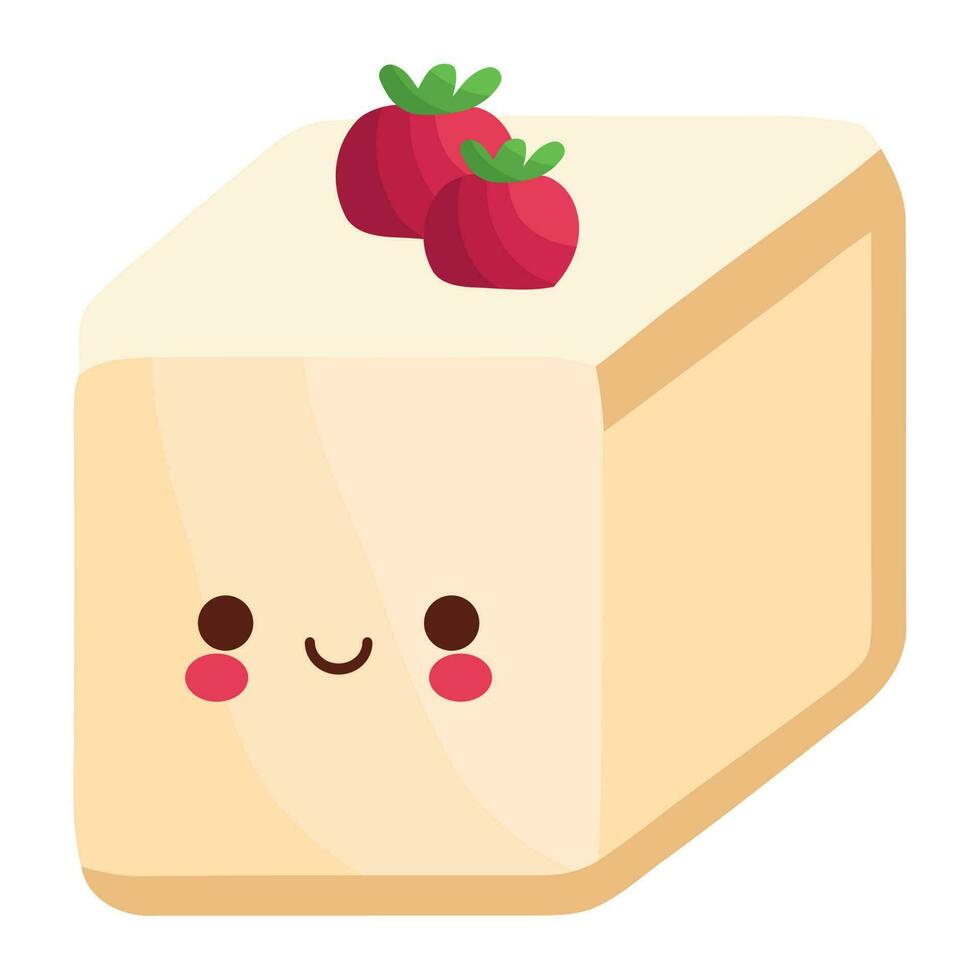 Fresh strawberry cake in cute cartoon design over white vector