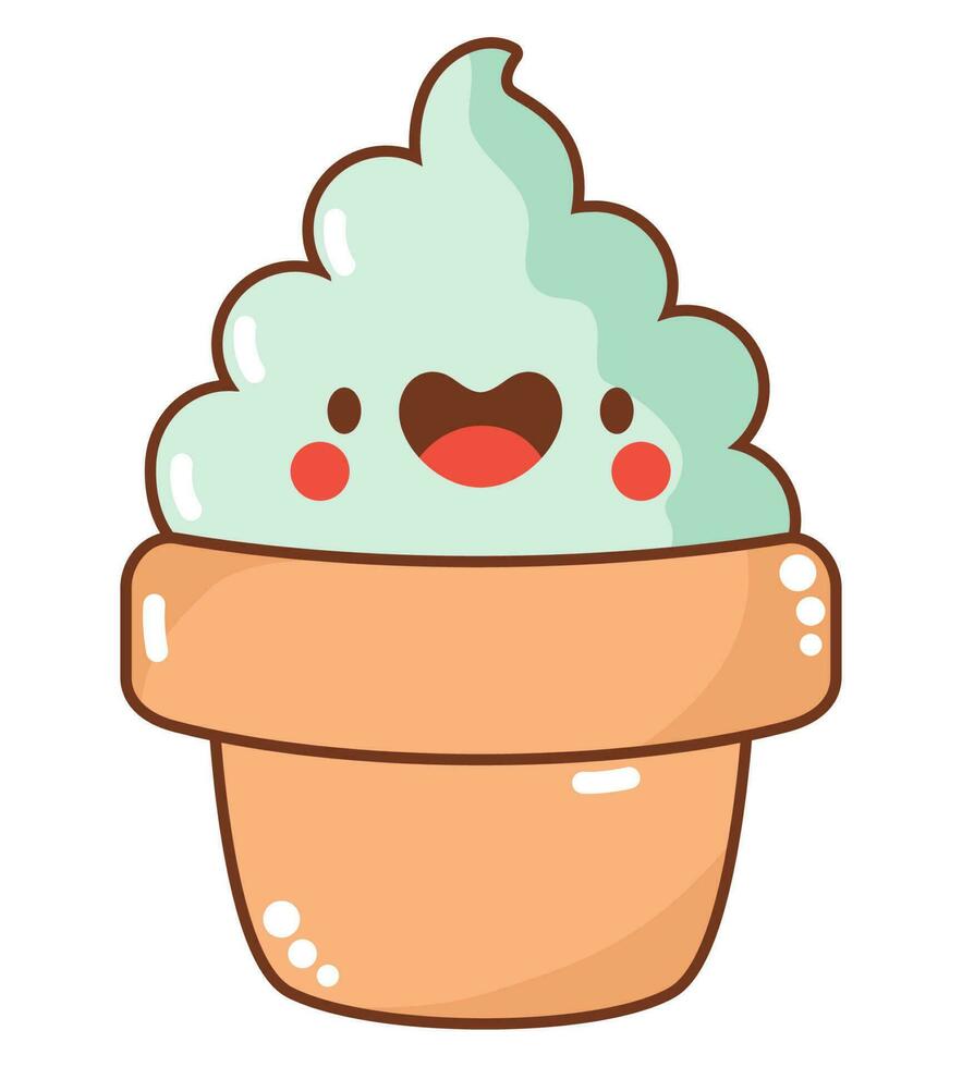 kawaii happy ice cream over white vector