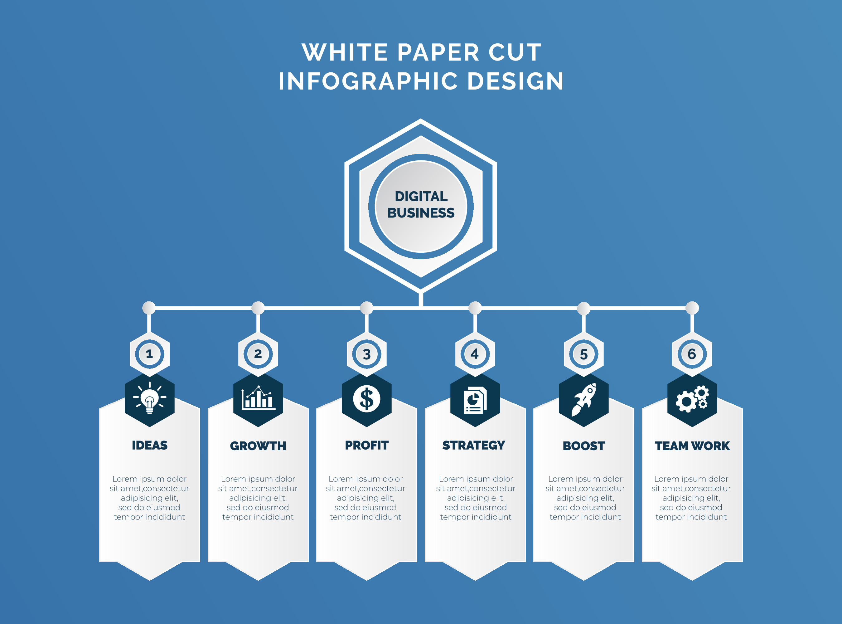 White paper cut infographic template and business icons vector  illustration. Design concept with six options, steps, process for  presentation, layout, diagram chart, anual report 24702009 Vector Art at  Vecteezy