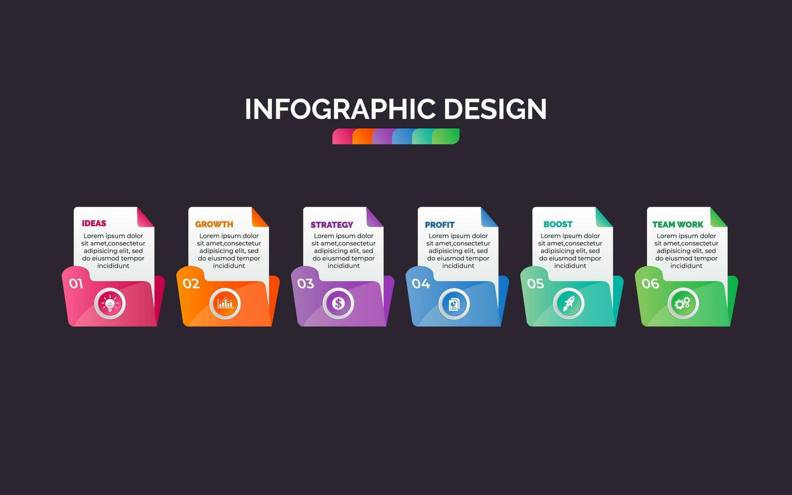 Creative infographic visualization and business icons. Concept with 6 options, steps, process for presentation, layout, diagram chart, anual report vector