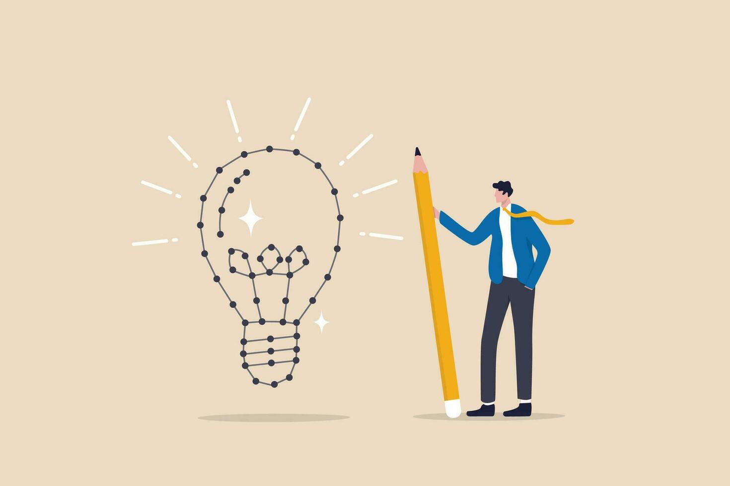 Connecting the dot, solving puzzle problem or business idea, innovation or creativity, challenge or thinking process concept, businessman holding pencil connecting dot puzzle as new lightbulb idea. vector