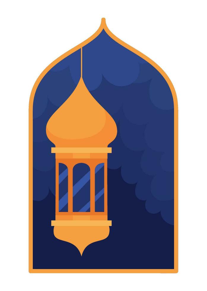 golden islamic lantern on window over white vector