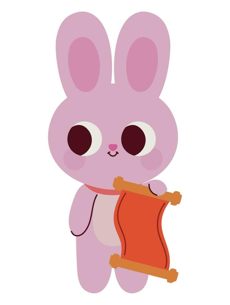 pink rabbit illustration with a scroll vector