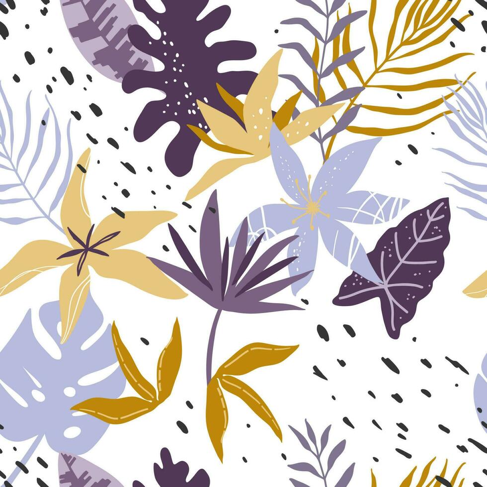 Modern exotic floral jungle pattern. Abstract tropical plants design vector