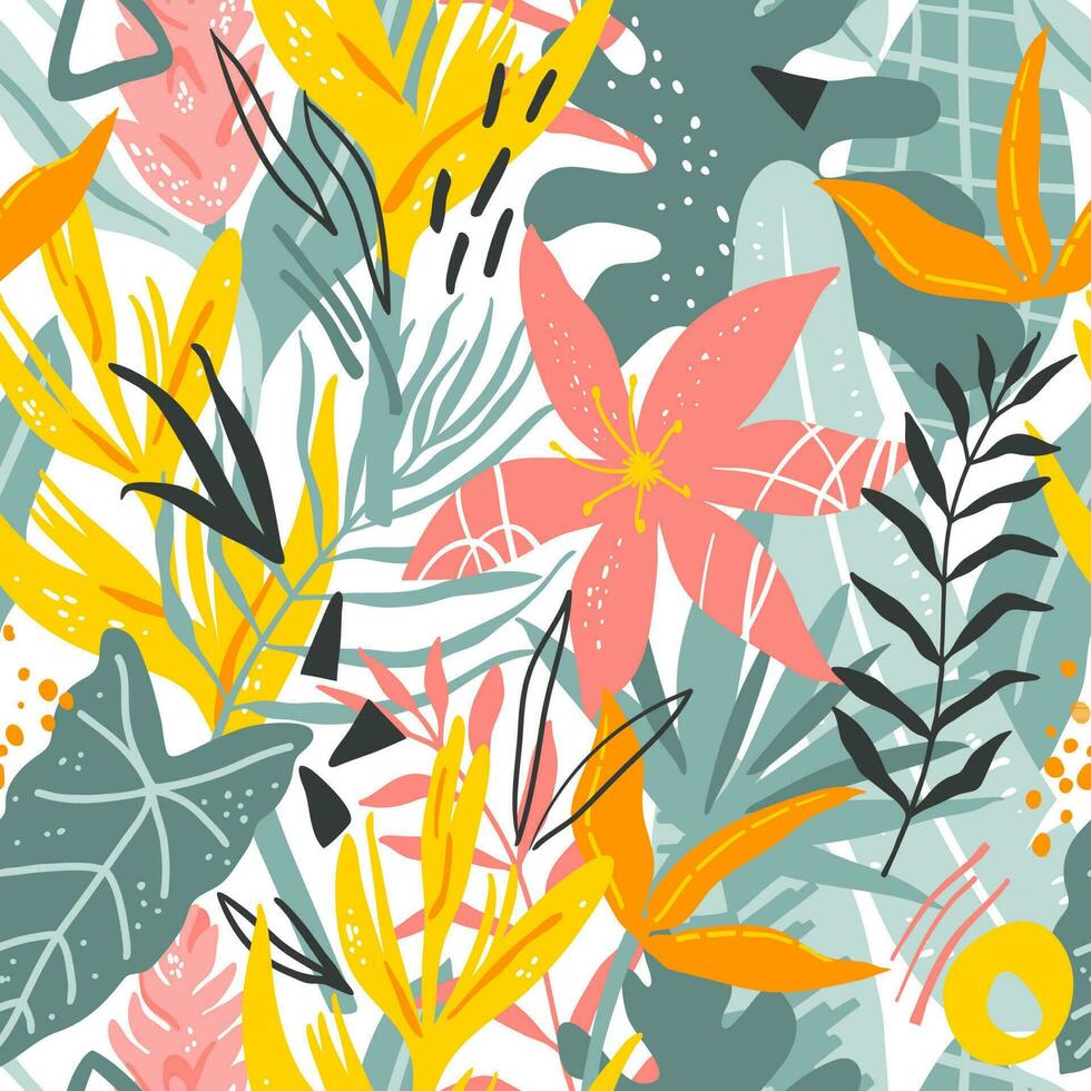 Exotic tropical floral seamless pattern. Brignt summer design vector