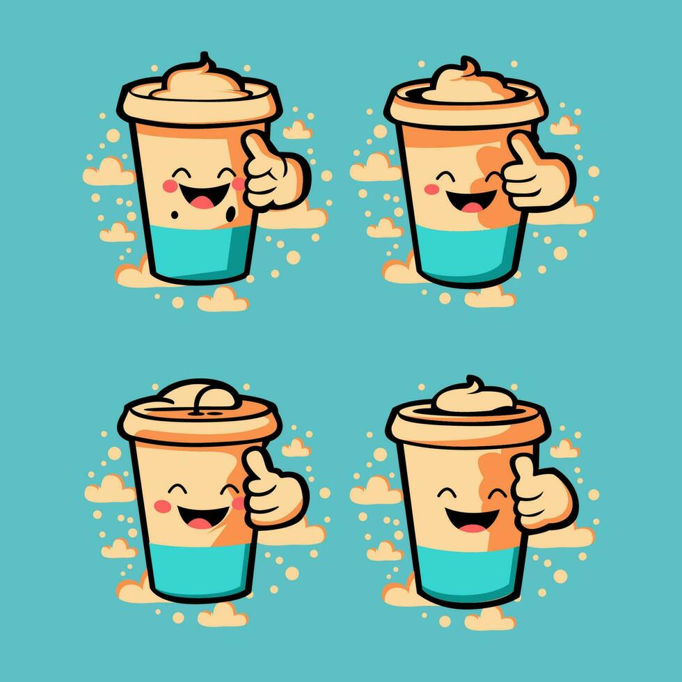 Cute bubble milk tea cartoon characters vector set. Design for Milk Tea Ads and Logo design template.