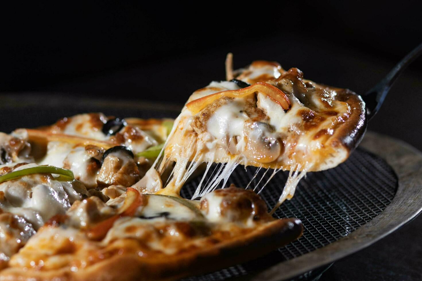 Delicious cheese pizza slice image photo
