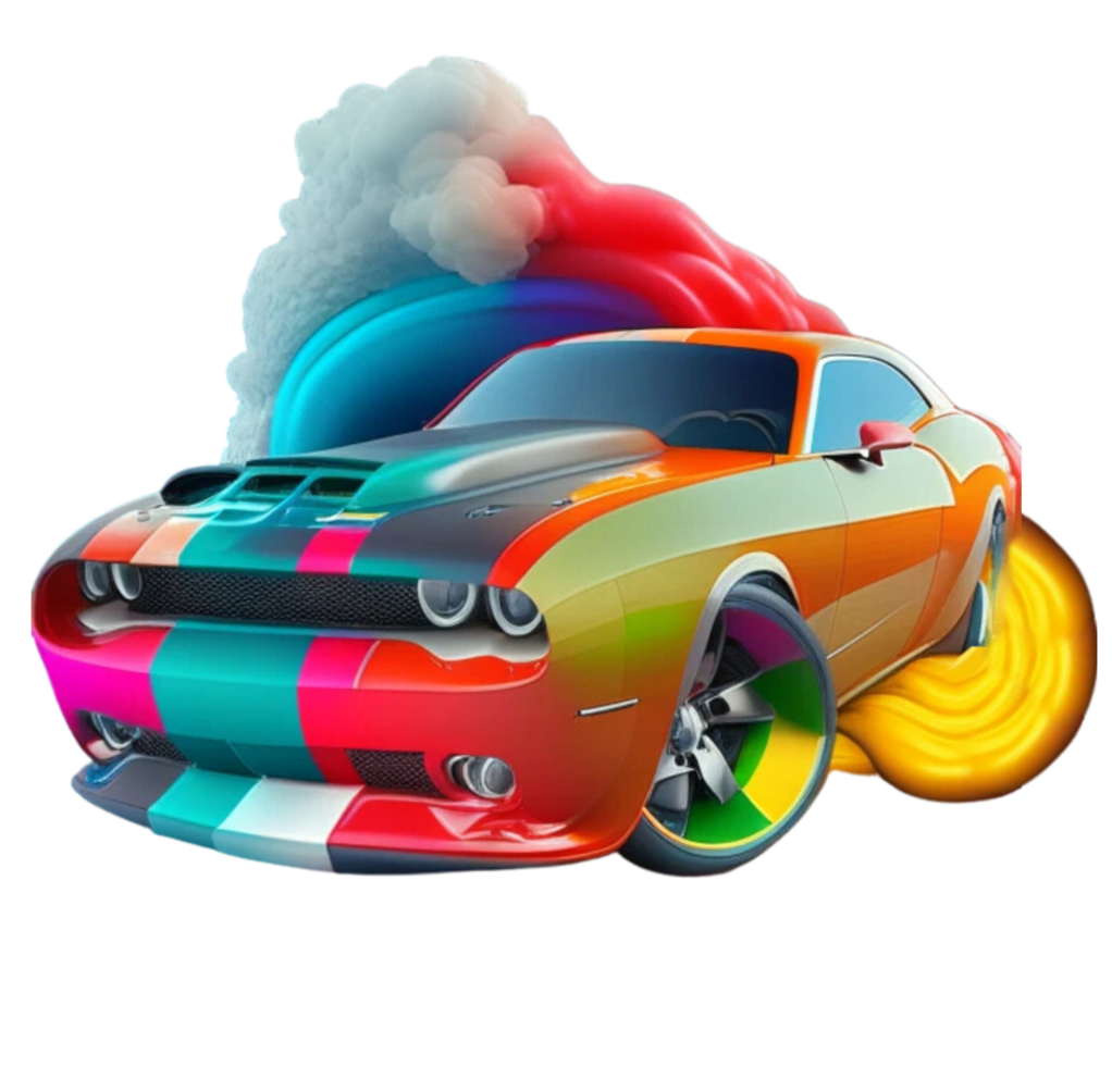 bunt Rennen Auto Regenbogen Rauch ai generiert png