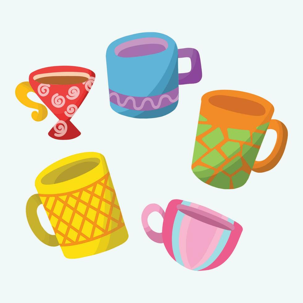 ilustración de vistoso tazas y tazas íconos vector