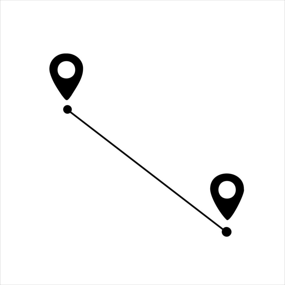 Black route tracking icon. Simple 2 pins path. Searching global mobile GPS navigation. Line distance illustration isolated on white vector