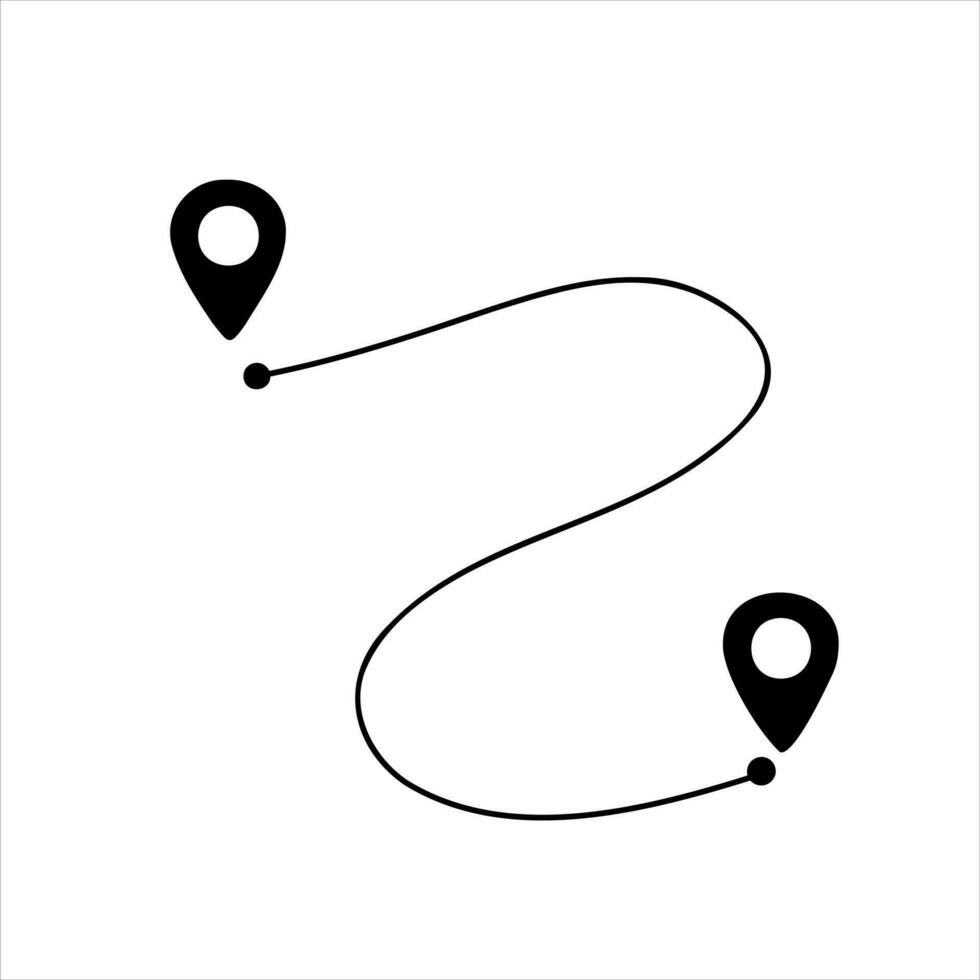 Black route tracking icon. Simple 2 pins path. Searching global mobile GPS navigation. Line distance illustration isolated on white vector