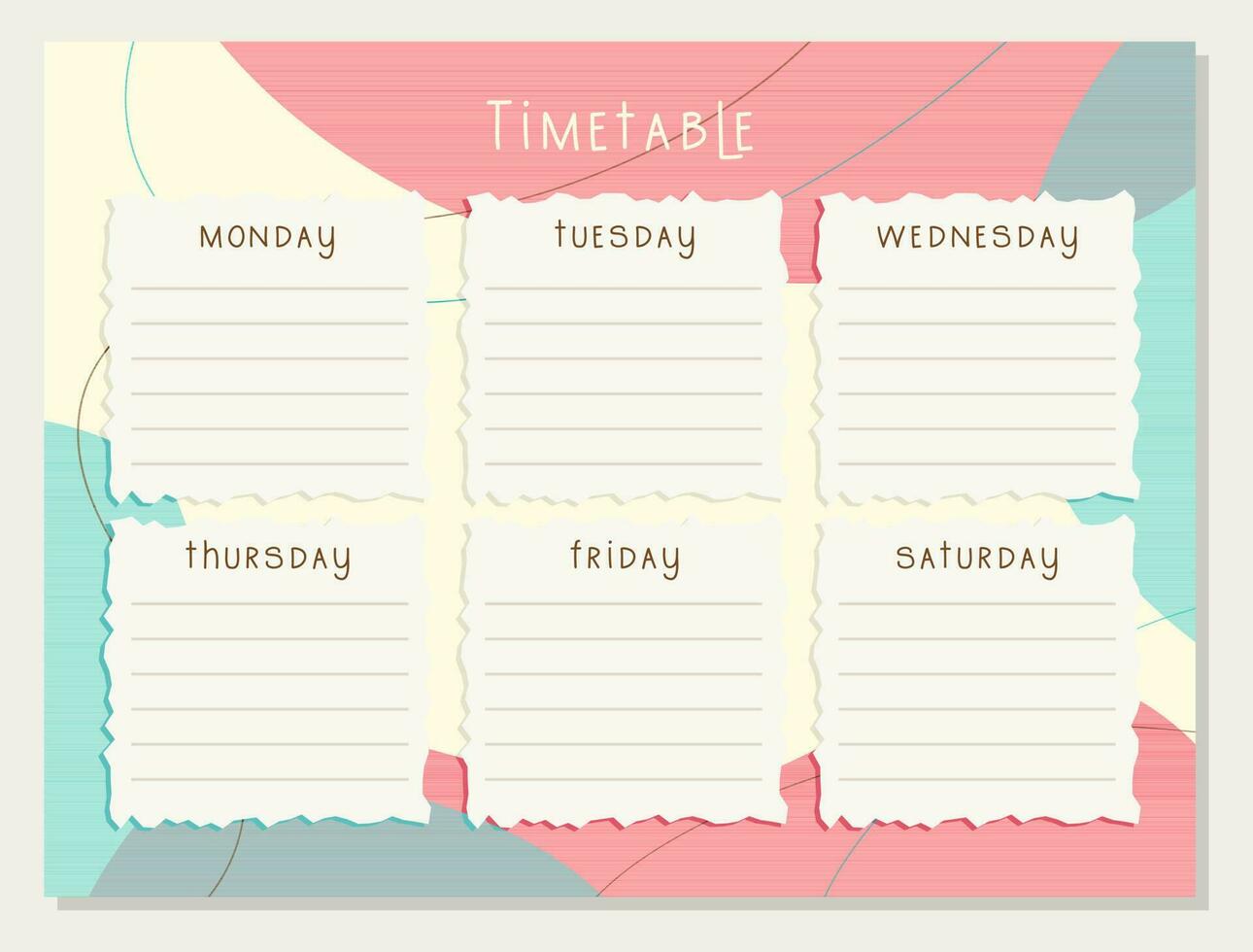 Back to school Timetable. Classroom timetable boho style. Plan note education. Planner, table class, template. Organizer paper weekly. vector