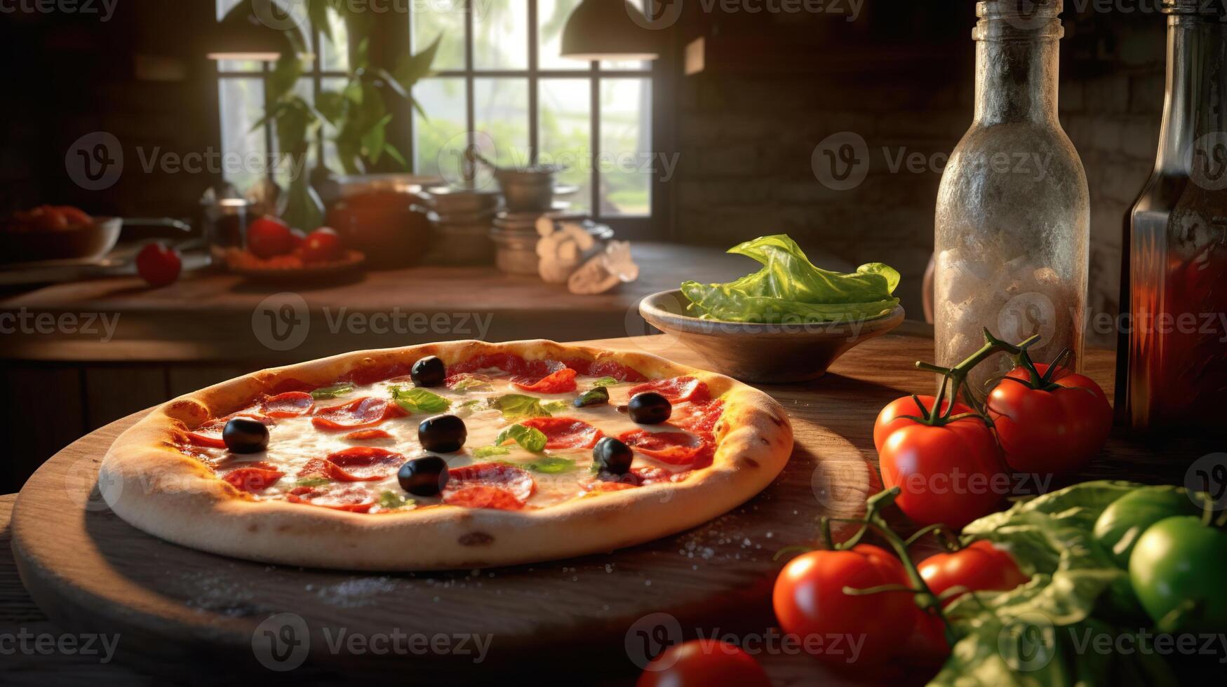 Appetizing fresh Pizza with. Fresh homemade pizza. Created with photo