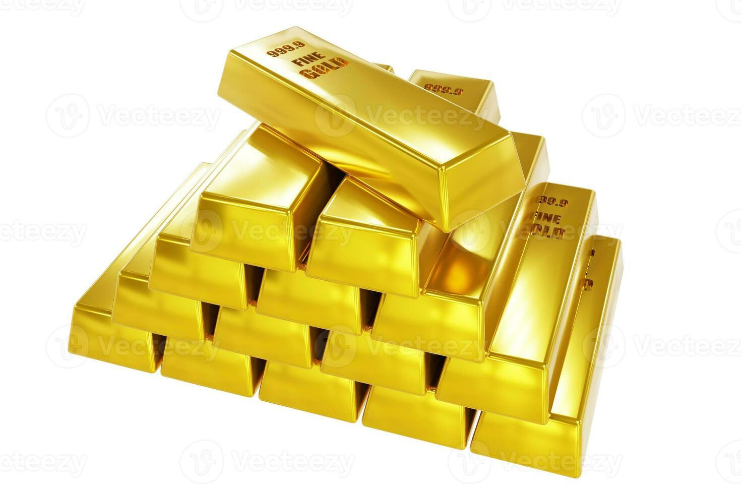 Stack close-up Gold Bars, weight of Gold Bars Concept of wealth and reserve 3D render. photo