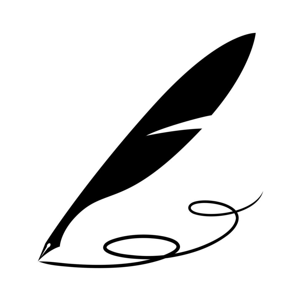 quill silhouette writing curves, vector