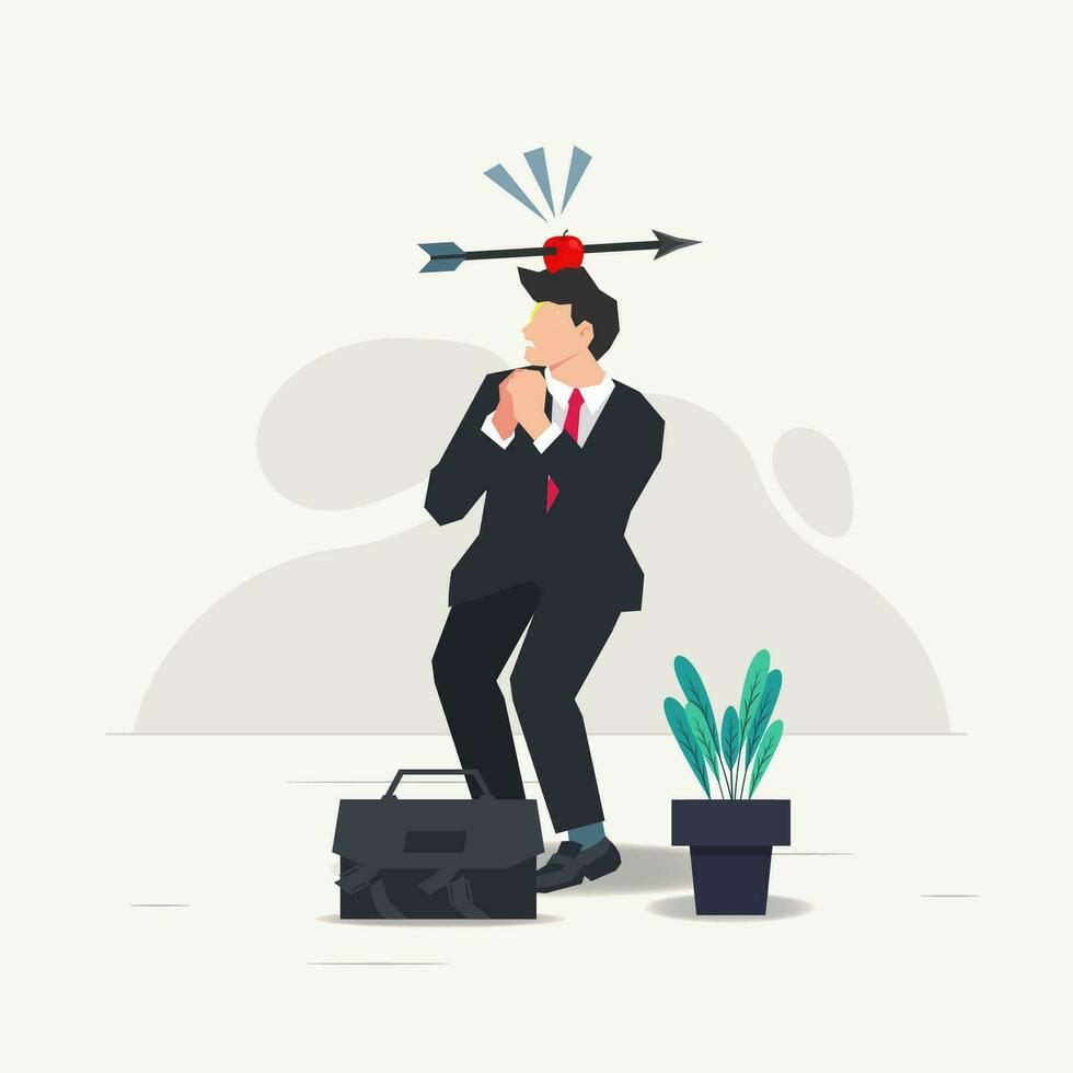 Businessman with targeted apple on his head vector illustration