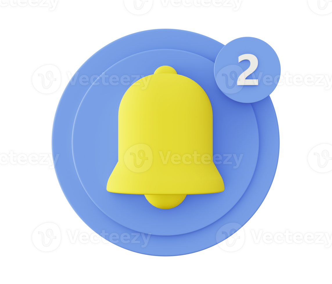 3d illustration icon of Bell with notification for UI UX web mobile app social media ads png