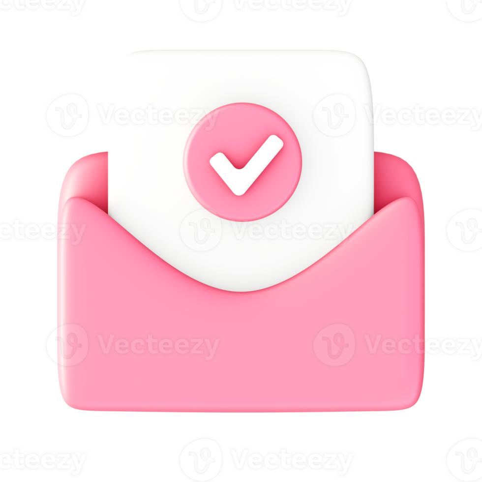 3d illustration icon of pink email with checklist for UI UX web mobile app social media ads png