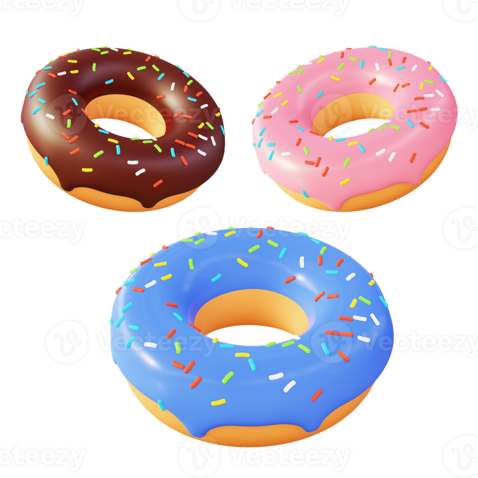 3d illustration icon of colorful tasty donut for UI UX web mobile app social media ads png